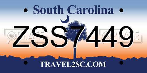 ZSS7449 South Carolina License Plate