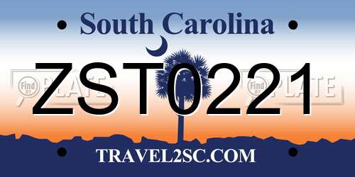 ZST0221 South Carolina License Plate