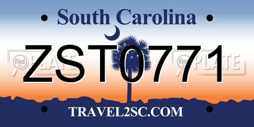 ZST0771 South Carolina License Plate