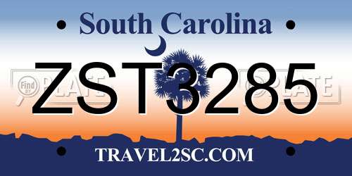 ZST3285 South Carolina License Plate