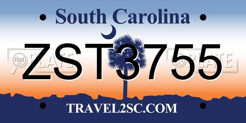ZST3755 South Carolina License Plate