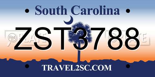 ZST3788 South Carolina License Plate