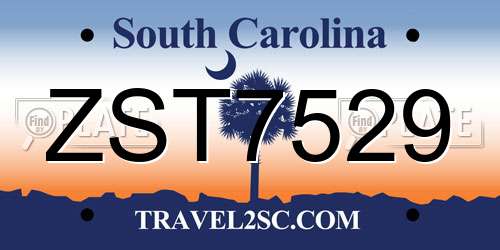 ZST7529 South Carolina License Plate