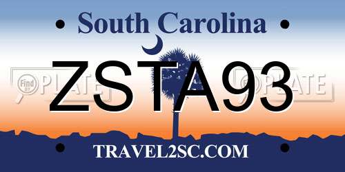 ZSTA93 South Carolina License Plate
