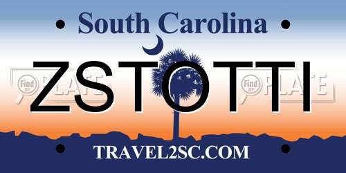 ZSTOTTI South Carolina License Plate