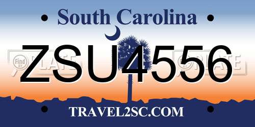 ZSU4556 South Carolina License Plate
