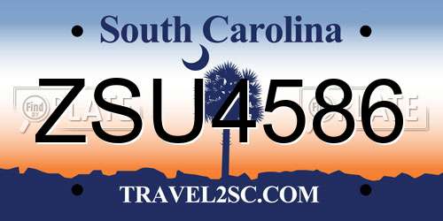 ZSU4586 South Carolina License Plate