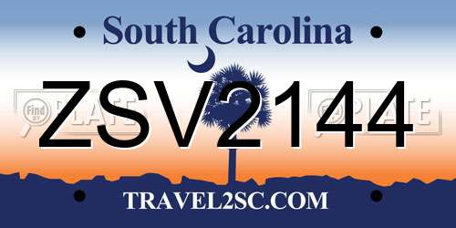 ZSV2144 South Carolina License Plate