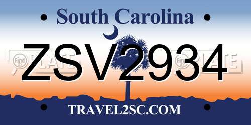 ZSV2934 South Carolina License Plate