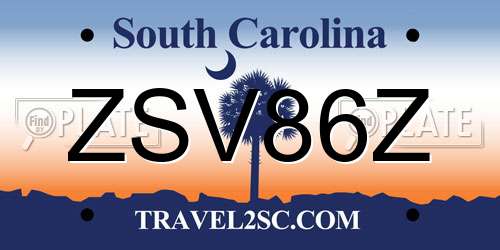 ZSV86Z South Carolina License Plate