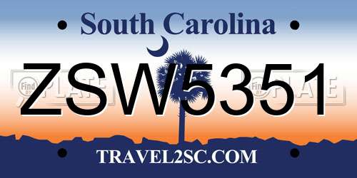 ZSW5351 South Carolina License Plate
