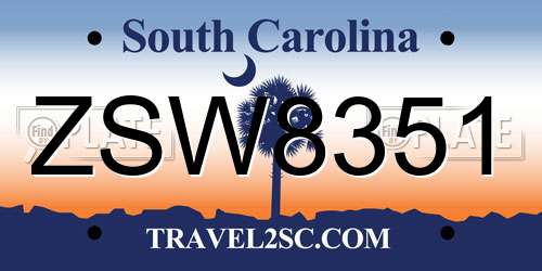 ZSW8351 South Carolina License Plate