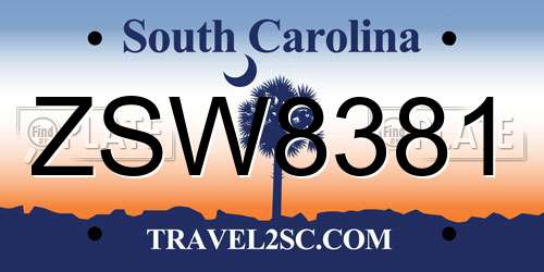 ZSW8381 South Carolina License Plate