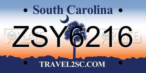 ZSY6216 South Carolina License Plate