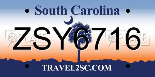 ZSY6716 South Carolina License Plate