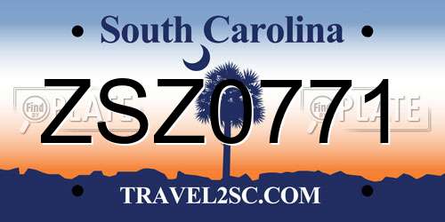 ZSZ0771 South Carolina License Plate