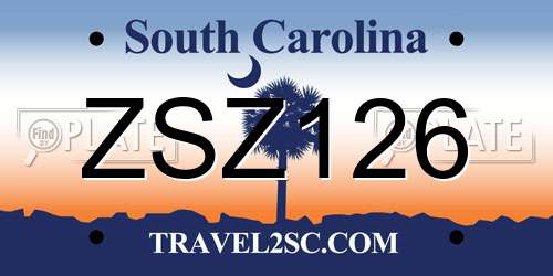 ZSZ126 South Carolina License Plate