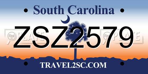 ZSZ2579 South Carolina License Plate
