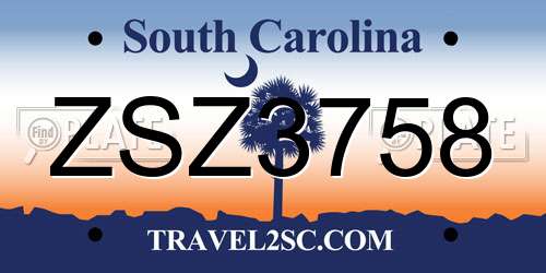 ZSZ3758 South Carolina License Plate
