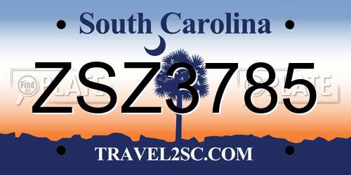 ZSZ3785 South Carolina License Plate