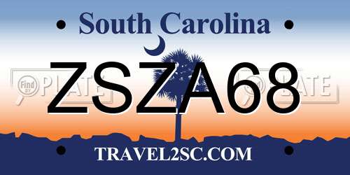 ZSZA68 South Carolina License Plate