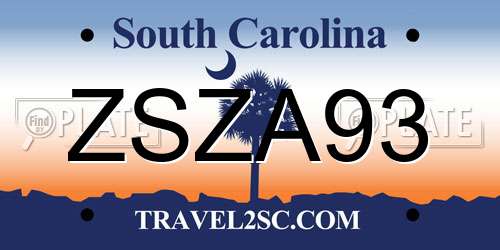 ZSZA93 South Carolina License Plate