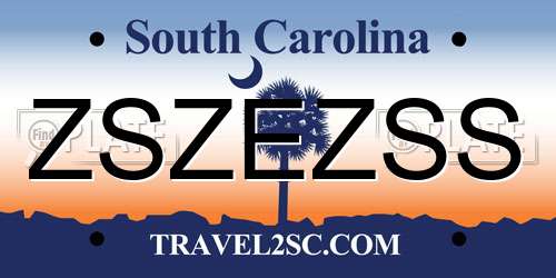 ZSZEZSS South Carolina License Plate