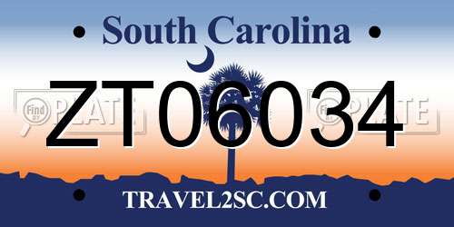 ZT06034 South Carolina License Plate