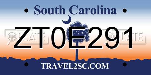 ZT0E291 South Carolina License Plate