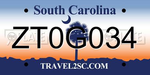 ZT0G034 South Carolina License Plate