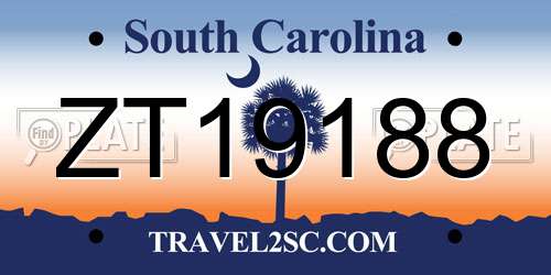 ZT19188 South Carolina License Plate