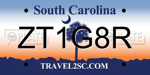 ZT1G8R South Carolina License Plate