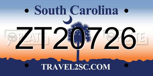ZT20726 South Carolina License Plate