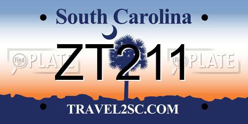 ZT211 South Carolina License Plate