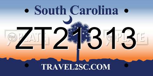 ZT21313 South Carolina License Plate