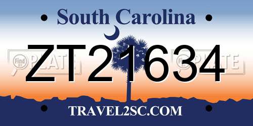 ZT21634 South Carolina License Plate