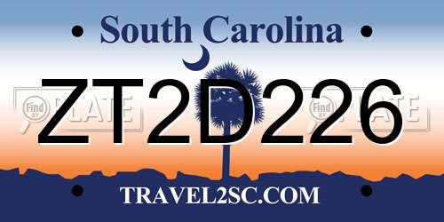 ZT2D226 South Carolina License Plate