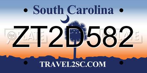 ZT2D582 South Carolina License Plate