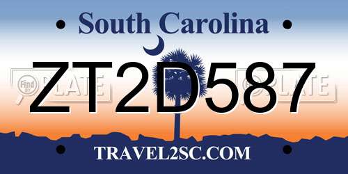 ZT2D587 South Carolina License Plate