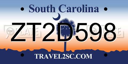 ZT2D598 South Carolina License Plate