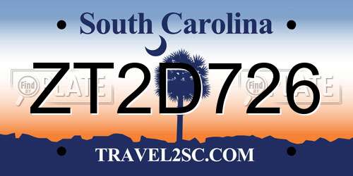 ZT2D726 South Carolina License Plate