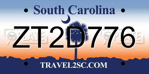 ZT2D776 South Carolina License Plate