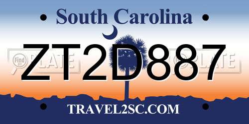 ZT2D887 South Carolina License Plate