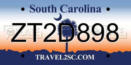 ZT2D898 South Carolina License Plate