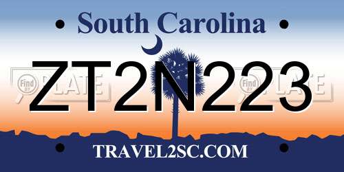ZT2N223 South Carolina License Plate