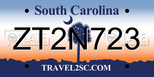 ZT2N723 South Carolina License Plate