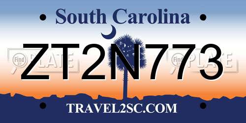 ZT2N773 South Carolina License Plate