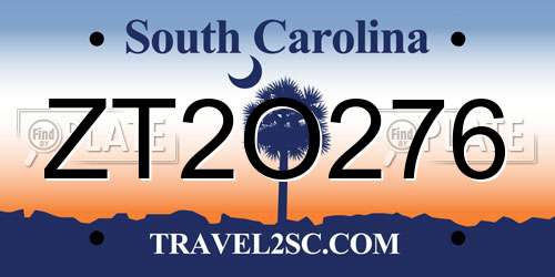 ZT2O276 South Carolina License Plate