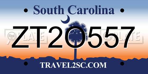 ZT2O557 South Carolina License Plate