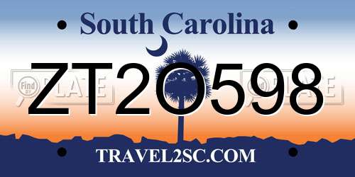 ZT2O598 South Carolina License Plate